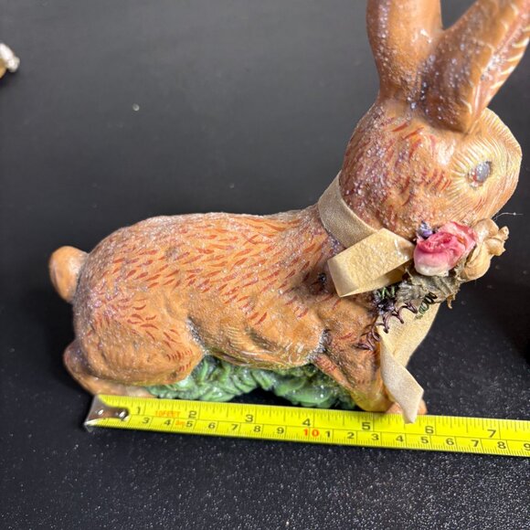 2 Vintage Hand Painted Lic. by brn Glitter Finish Whimsical Rabbits FARMHOUSE - Picture 7 of 10